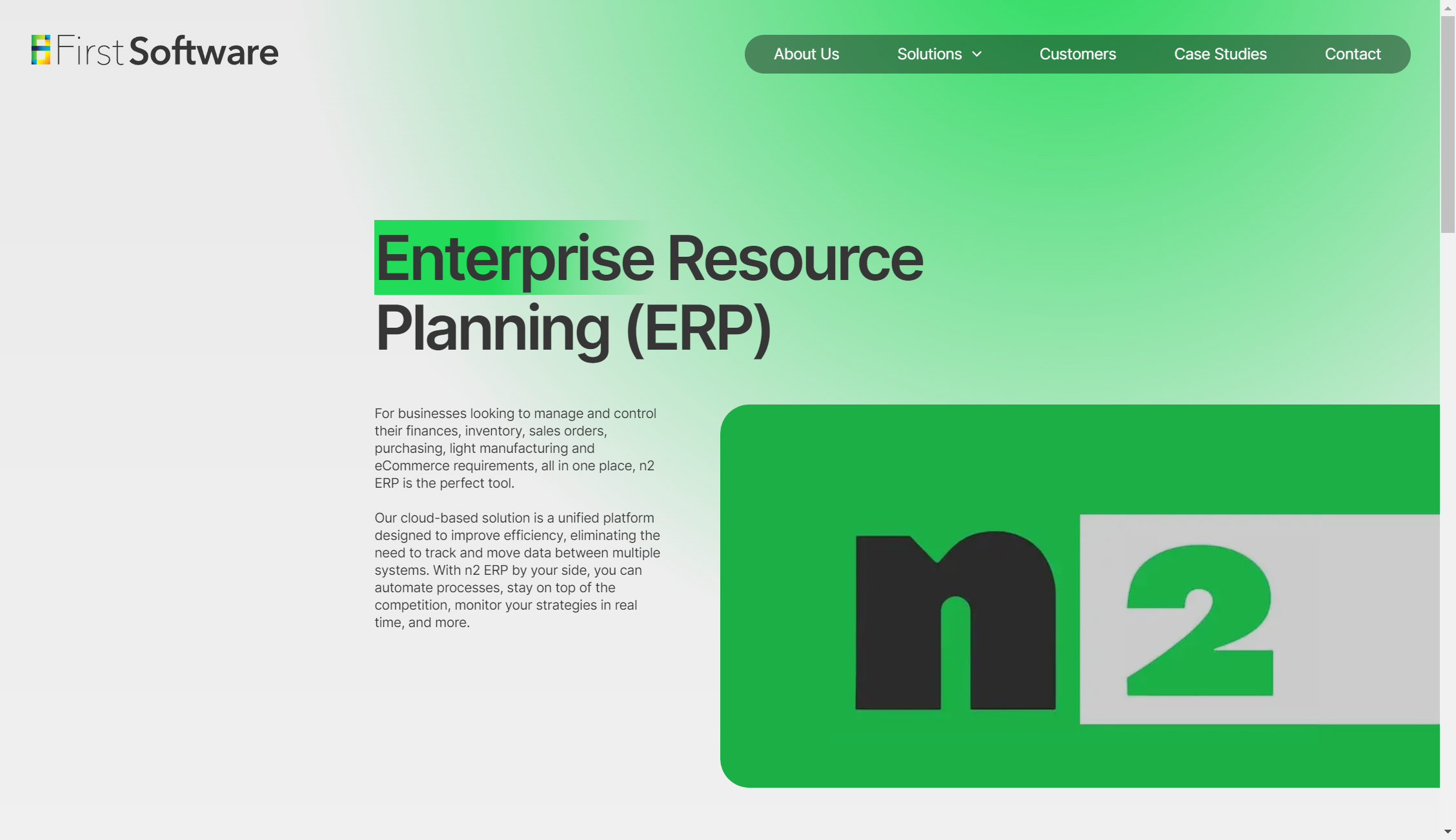 first software erp landing page